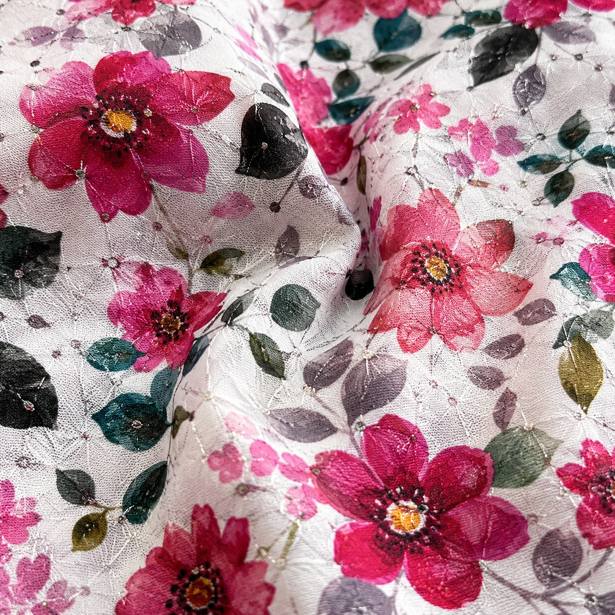 Pink Floral Printed Hakoba Cotton Fabric | 5 Meter Cut Piece | 42 Inch Width | Soft & Breathable