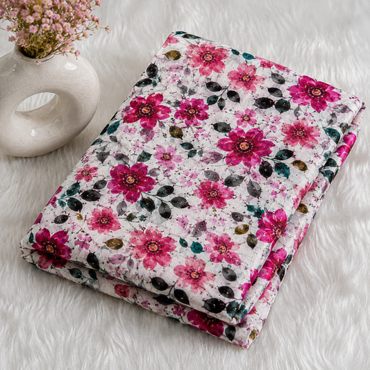 Pink Floral Printed Hakoba Cotton Fabric | 5 Meter Cut Piece | 42 Inch Width | Soft & Breathable