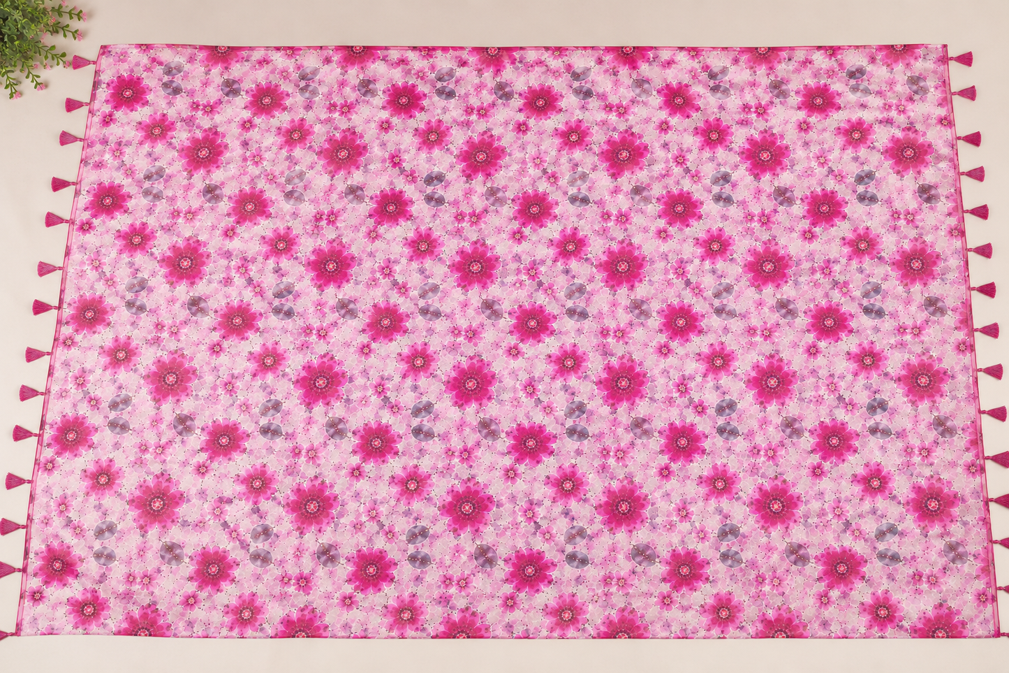 Pink Floral Printed Chiffon Dupatta with Tassels | Lightweight Women's Dupatta