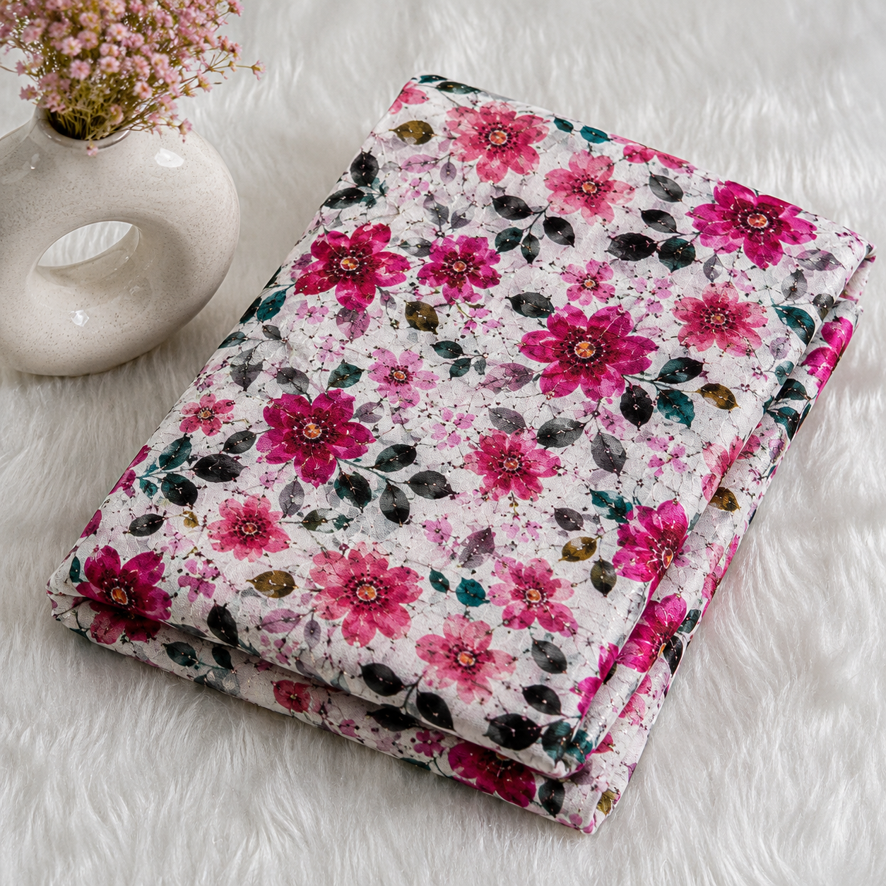 Pink Floral Cotton Printed CutPiece | 44 Inch Width